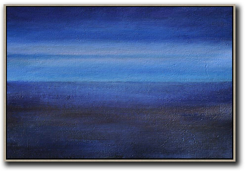 Handmade Extra Large Contemporary Painting,Horizontal Palette Knife Contemporary Art,Wall Art Painting,Dark Blue,Black ,Light Blue.etc